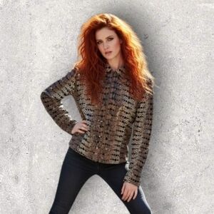 SZ12 Joseph Ribkoff Jacket Animal Snakeskin Print Metallic Brown Blazer